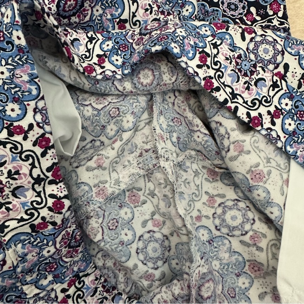 Loft Women's Size L Floral Linen Blue Cotton Elastic Waist High Rise Crop Pants - Picture 9 of 9